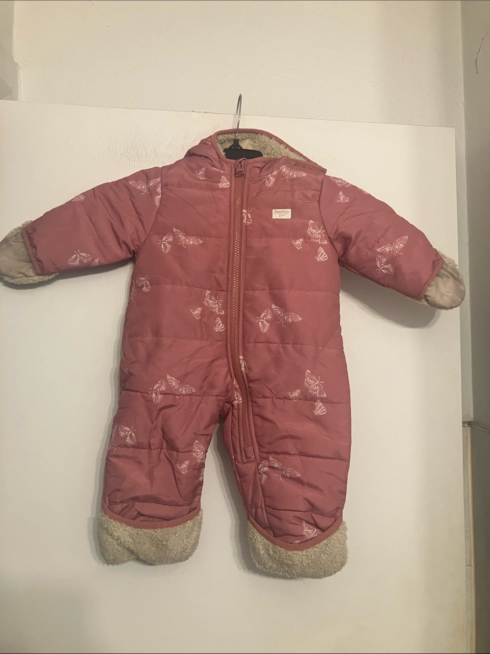 OshKosh B'gosh Pink Butterfly Quilted Hooded Snowsuit 3/6M Snow Ski Full Zip